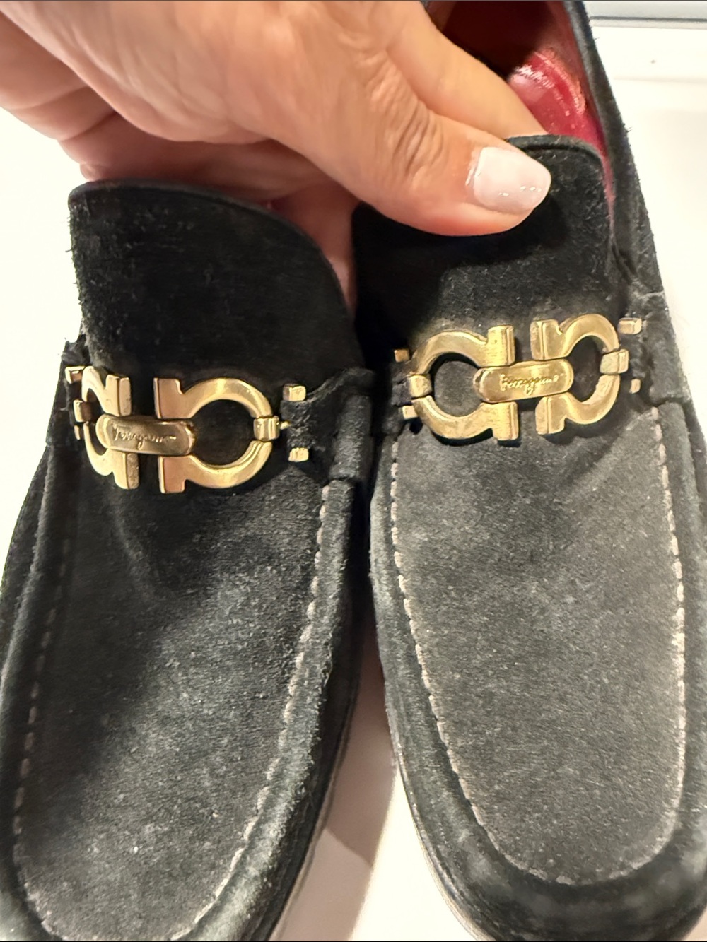 Salvatore Ferragamo Black Suede Vara Gancini Bit Loafers